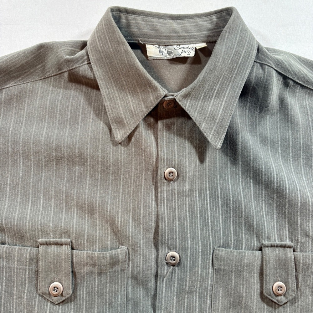Smokey Joe's Button Down Shirt Mens Medium Gray Pinstripe Vintage Long Sleeve
